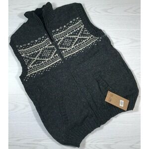 Fair Isle Wool Vest Mens XL Lost Horizons Gray Full Zip Made In Nepal New